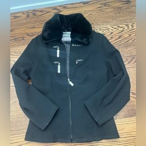 Women’s Versace Sport Zip Up Jacket Coat Black Size 42 6 8 Fur Collar Silver